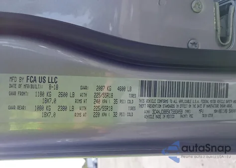 2019 Jeep Compass Altitude 4X4 z USA, uszkodzony, nr VIN 3C4NJDBB5KT593059